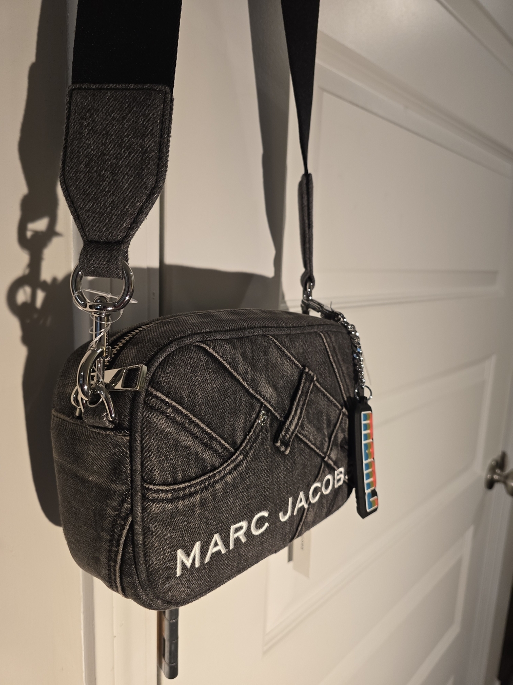 Marc Jacobs Black Denim Crossbody Belt Bag with Logo